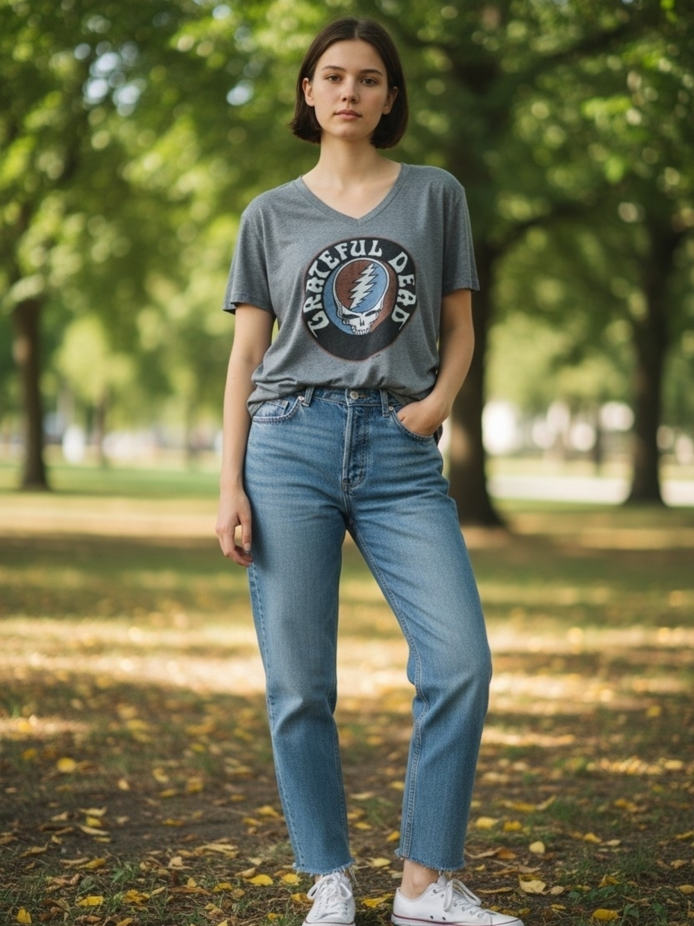 Vintage Grateful Dead Short Sleeve Scoop Neck Tee — Heather Grey M
